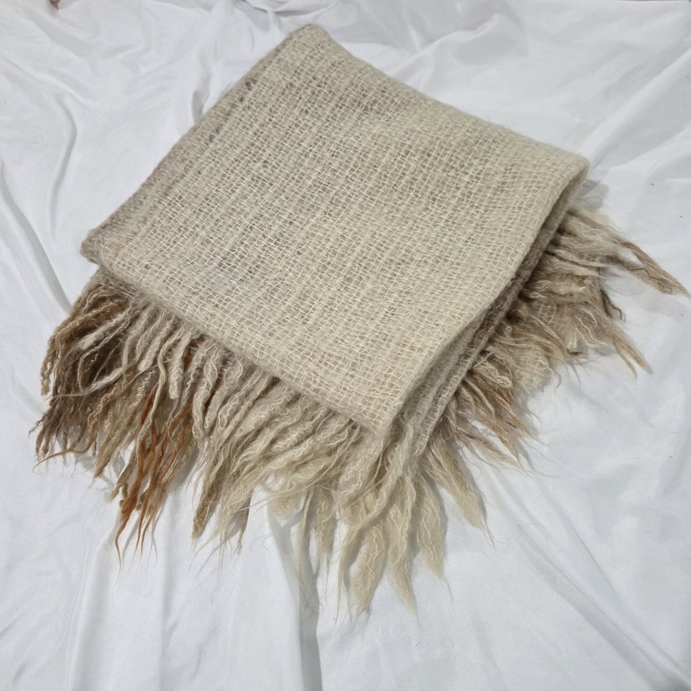 Avoca Handweavers Wool Ireland Plaid Throw Blanket Tan Cozy‎
